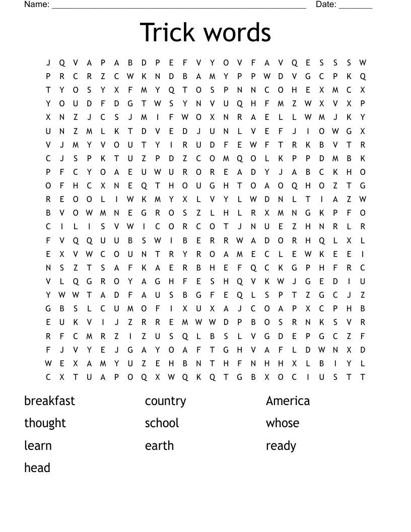 Trick words Word Search
