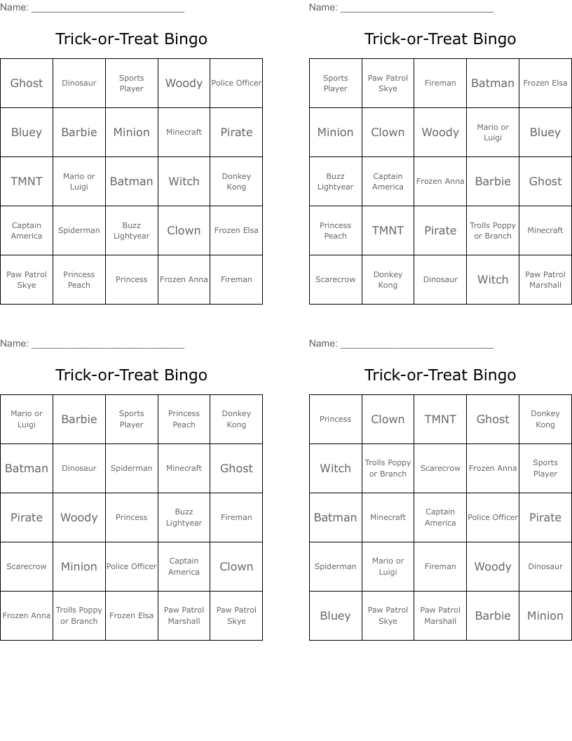 Trick-or-Treat Bingo