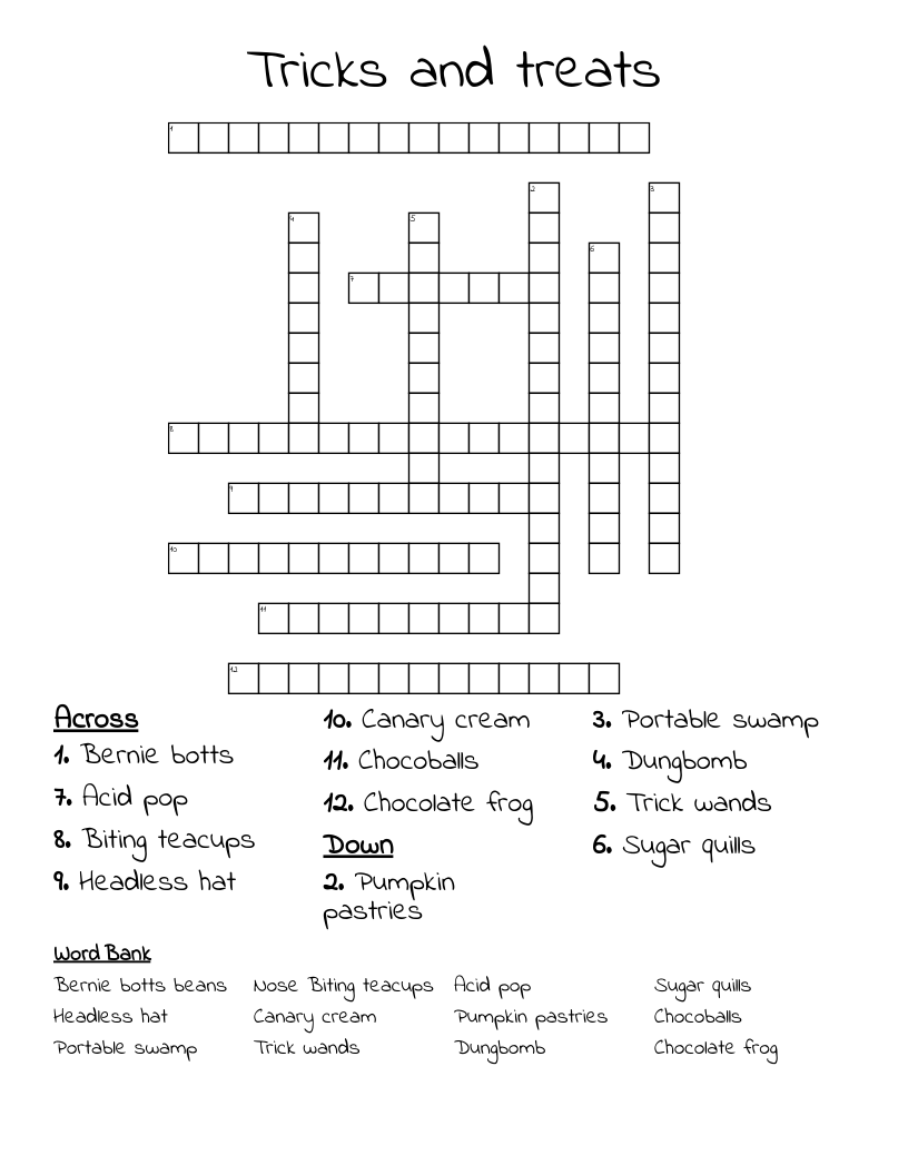 Tricks and treats Crossword