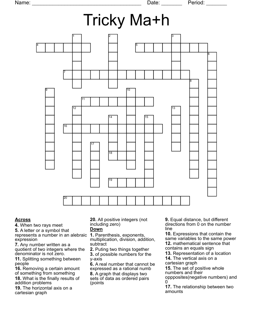 Tricky Ma+h Crossword