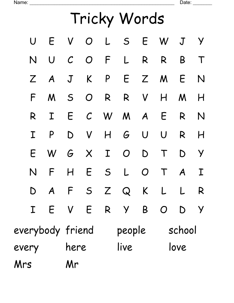 Tricky Words Word Search