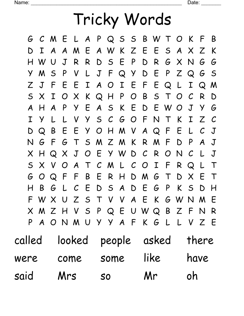 Tricky Words Word Search
