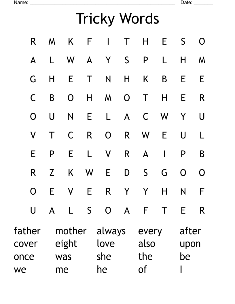 Tricky Words Word Search