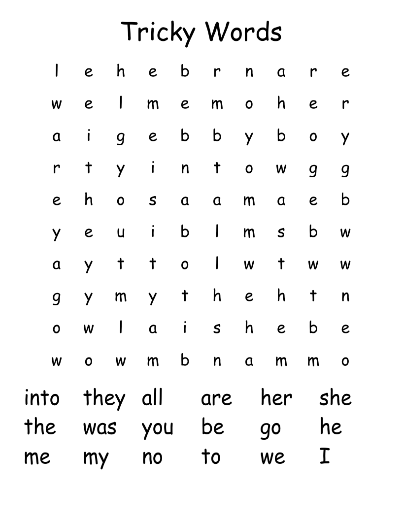 Tricky Words Word Search