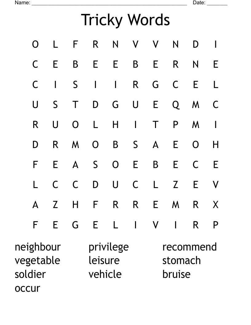 Tricky Words Word Search