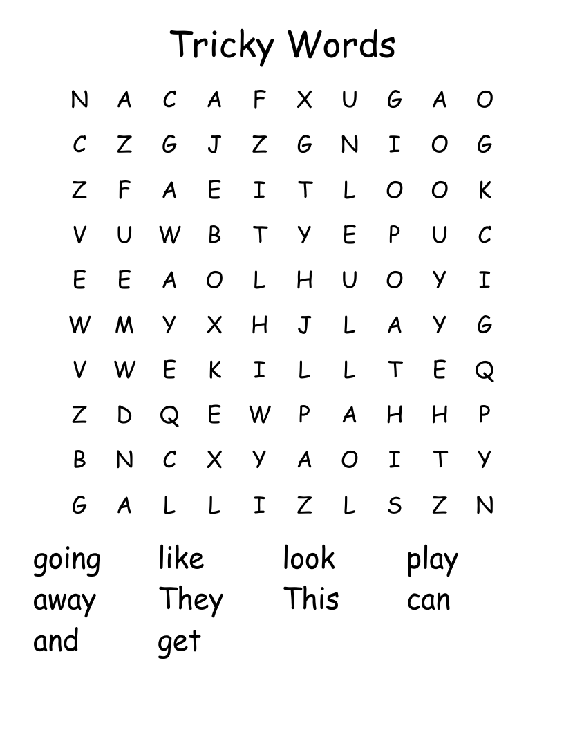 Tricky Words Word Search