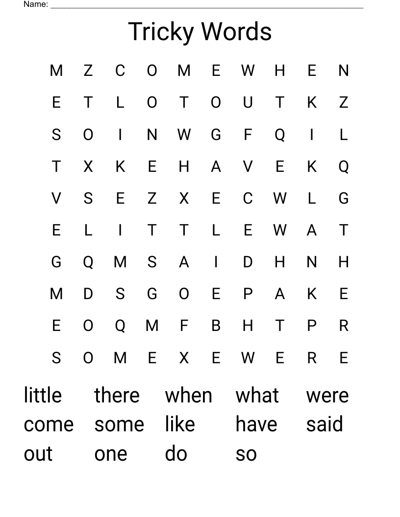 Tricky Words Word Search