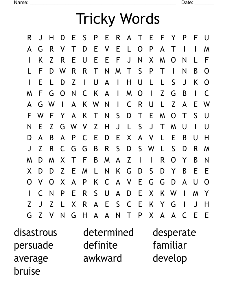Tricky Words Word Search