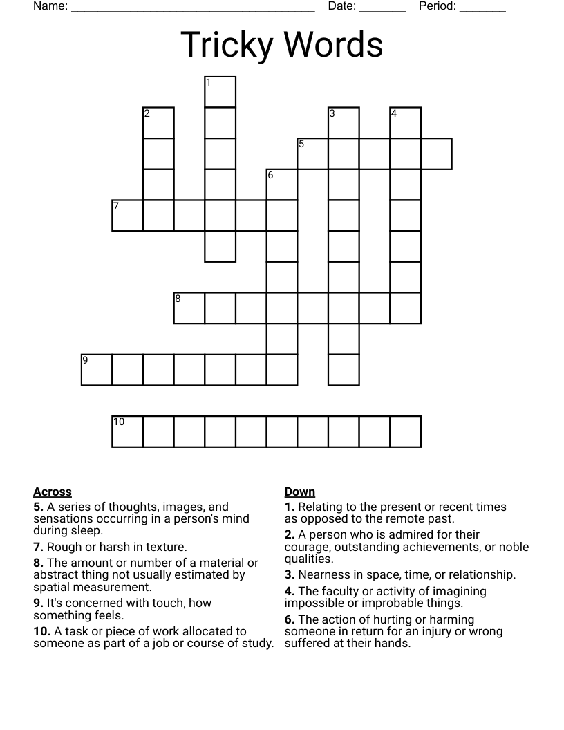 Tricky Words Crossword