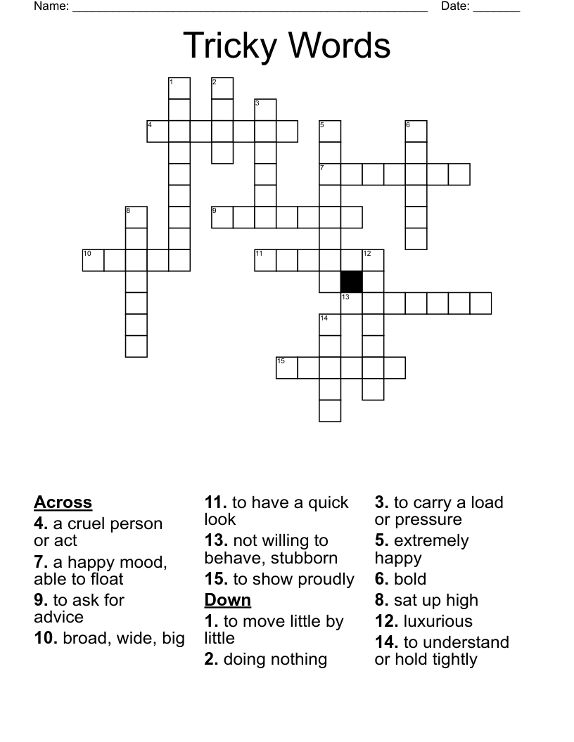 Tricky Words Crossword