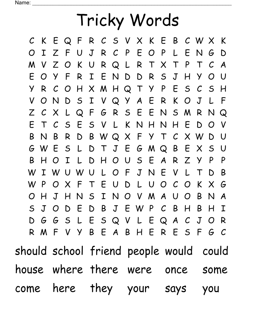 Tricky Words Word Search