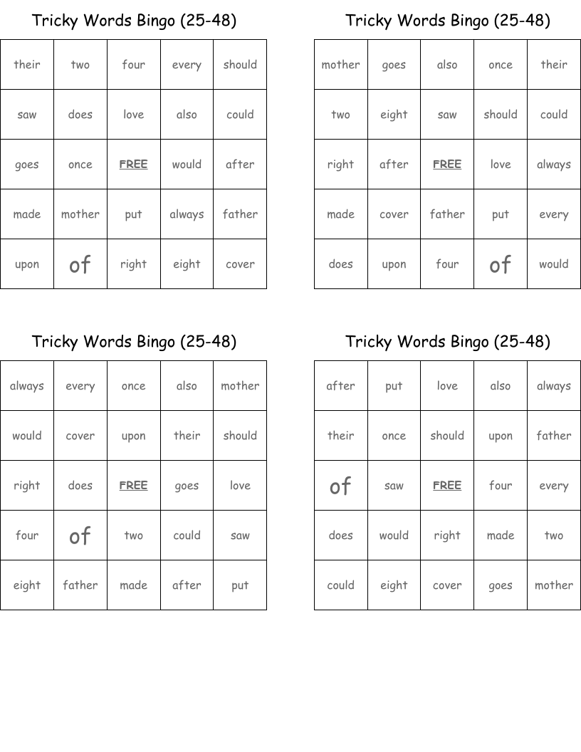 Tricky Words Bingo (25-48)