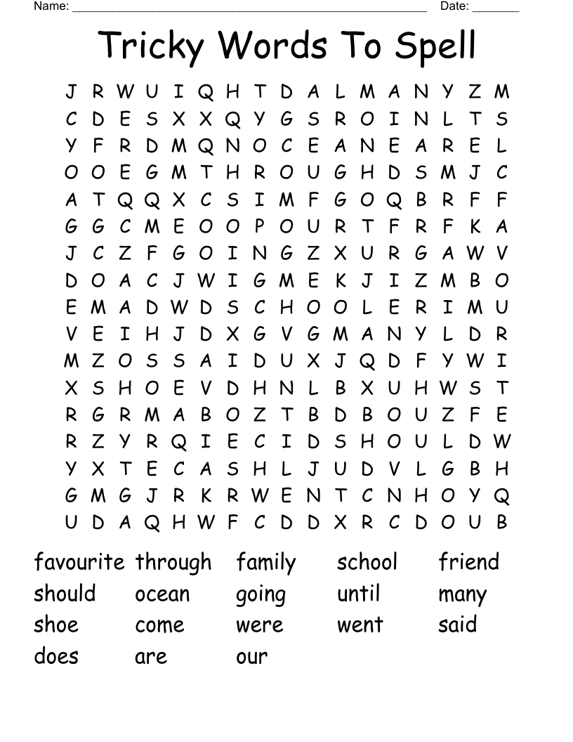 Tricky Words To Spell Word Search