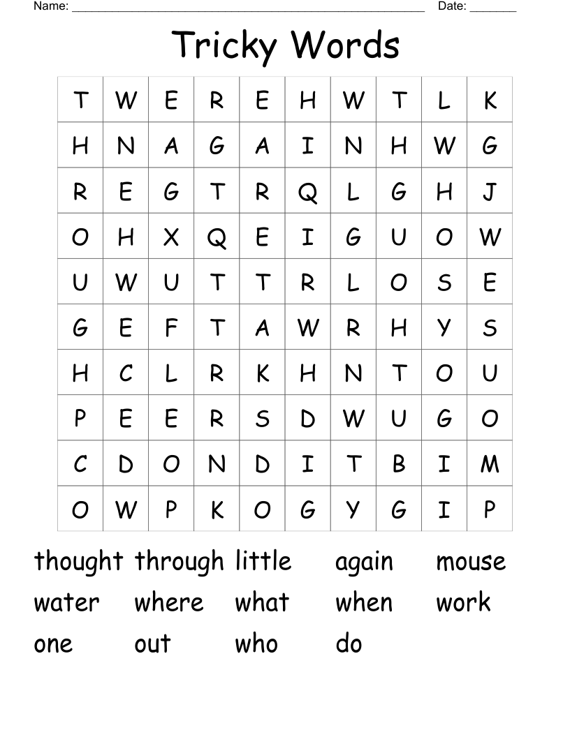 Tricky Words  Word Search