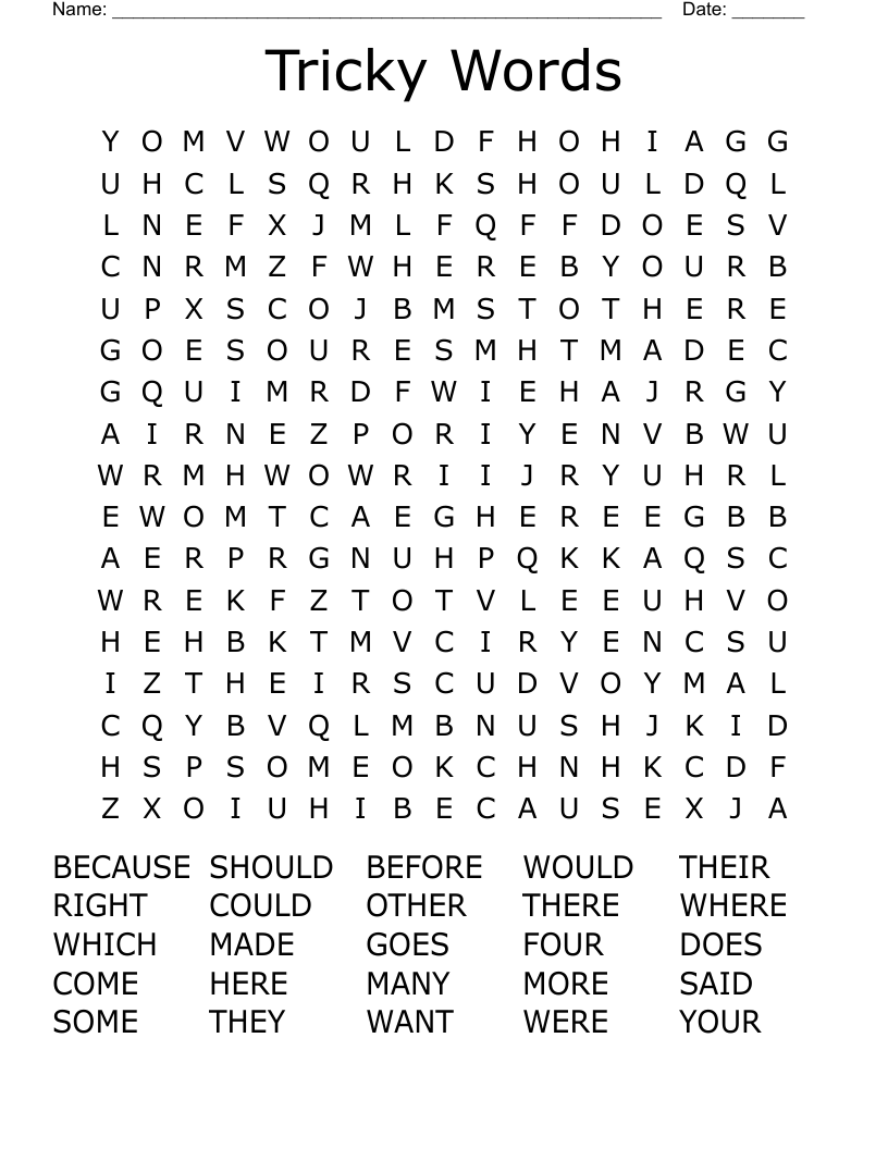Tricky Words  Word Search