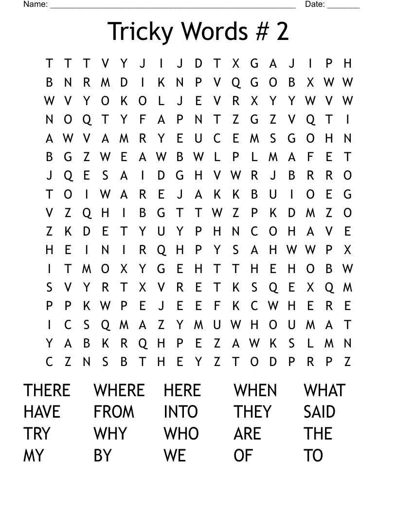 Tricky Words # 2 Word Search