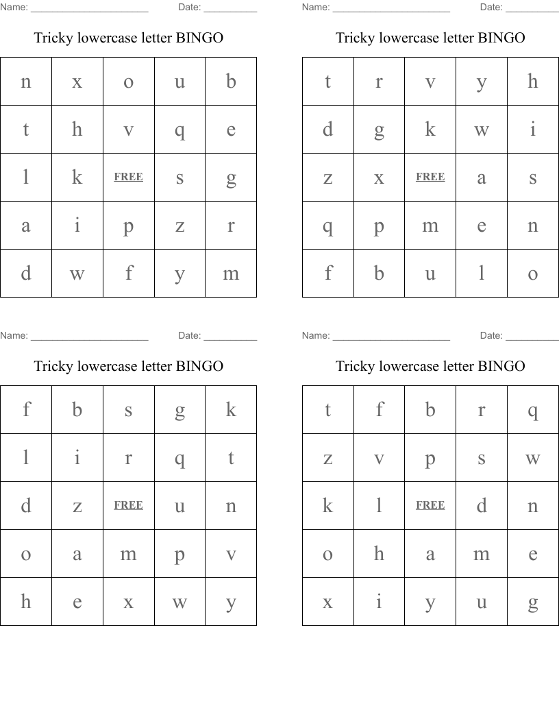 Tricky lowercase letter BINGO