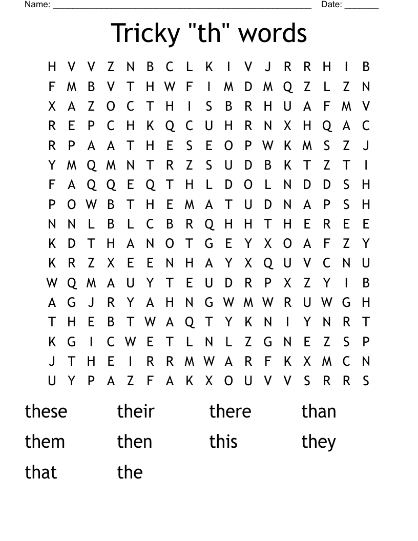 Tricky "th" words Word Search