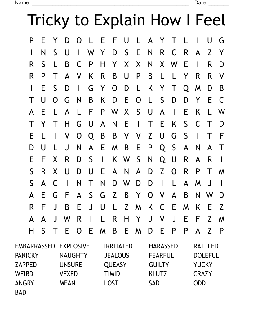 Tricky to Explain How I Feel Word Search