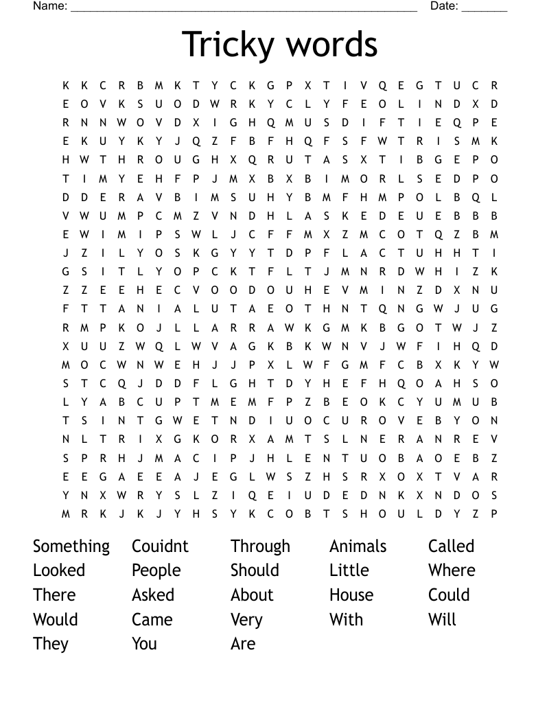 Tricky words Word Search