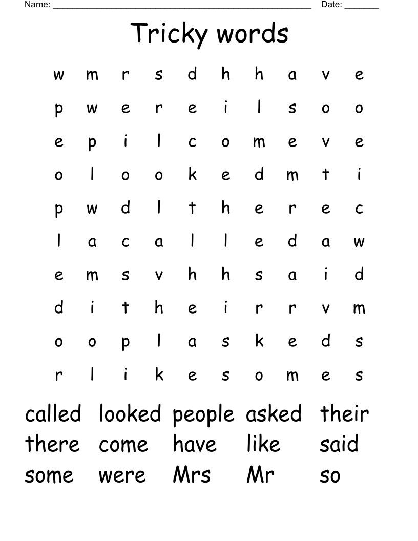 Tricky words Word Search