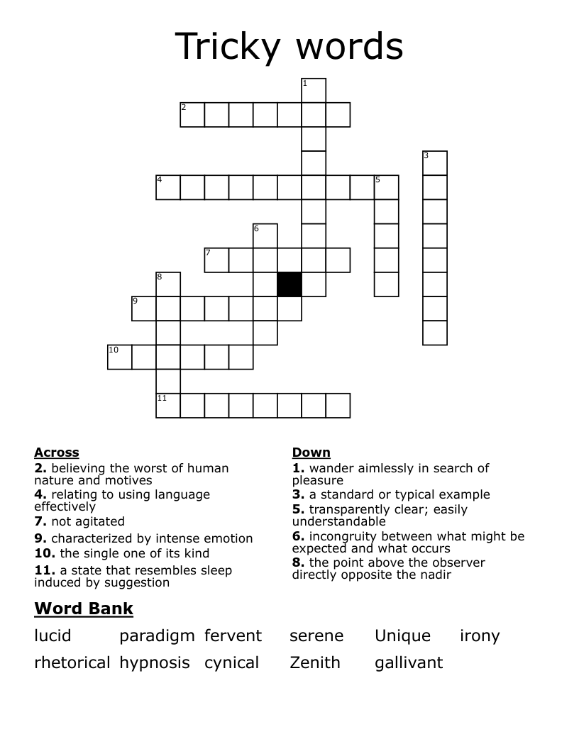 Tricky words Crossword