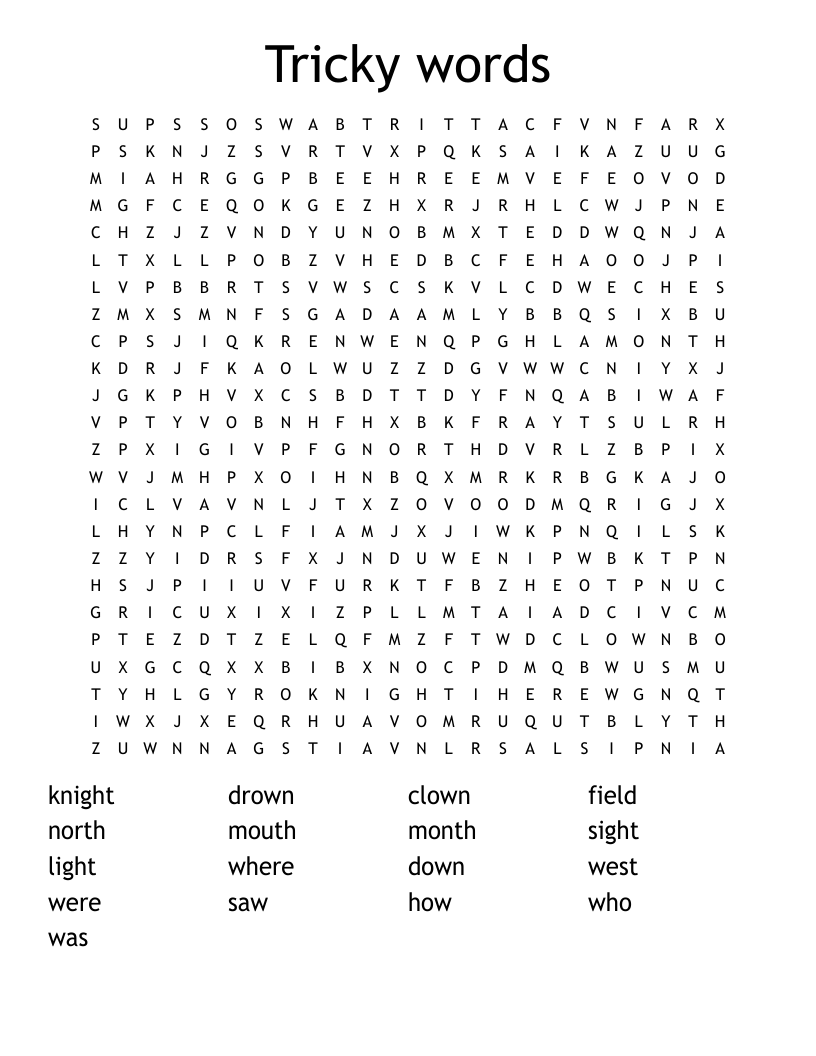 Tricky words Word Search