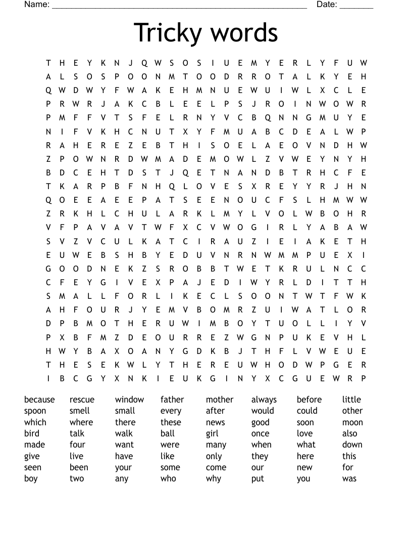 Tricky words Word Search
