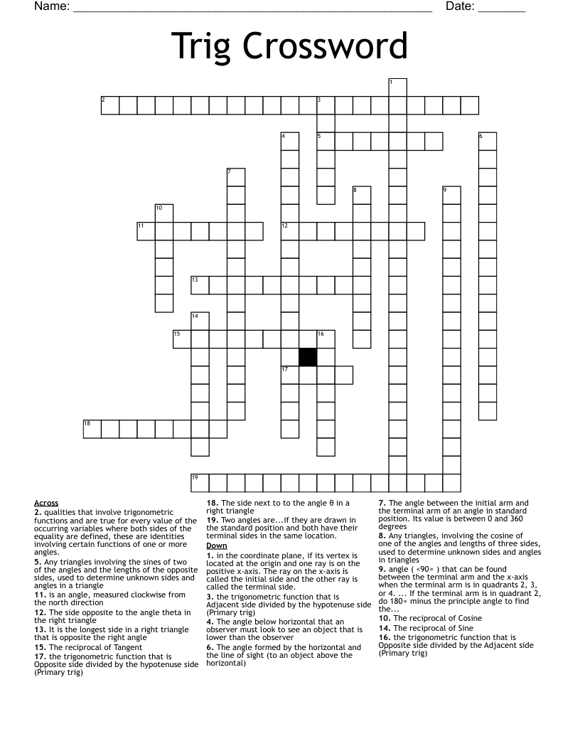 Trig Crossword 