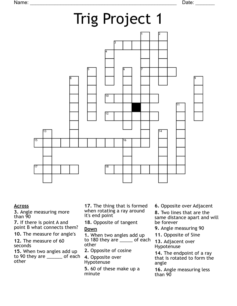Trig Project 1 Crossword