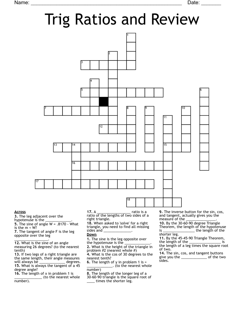 Trig Ratios and Review Crossword