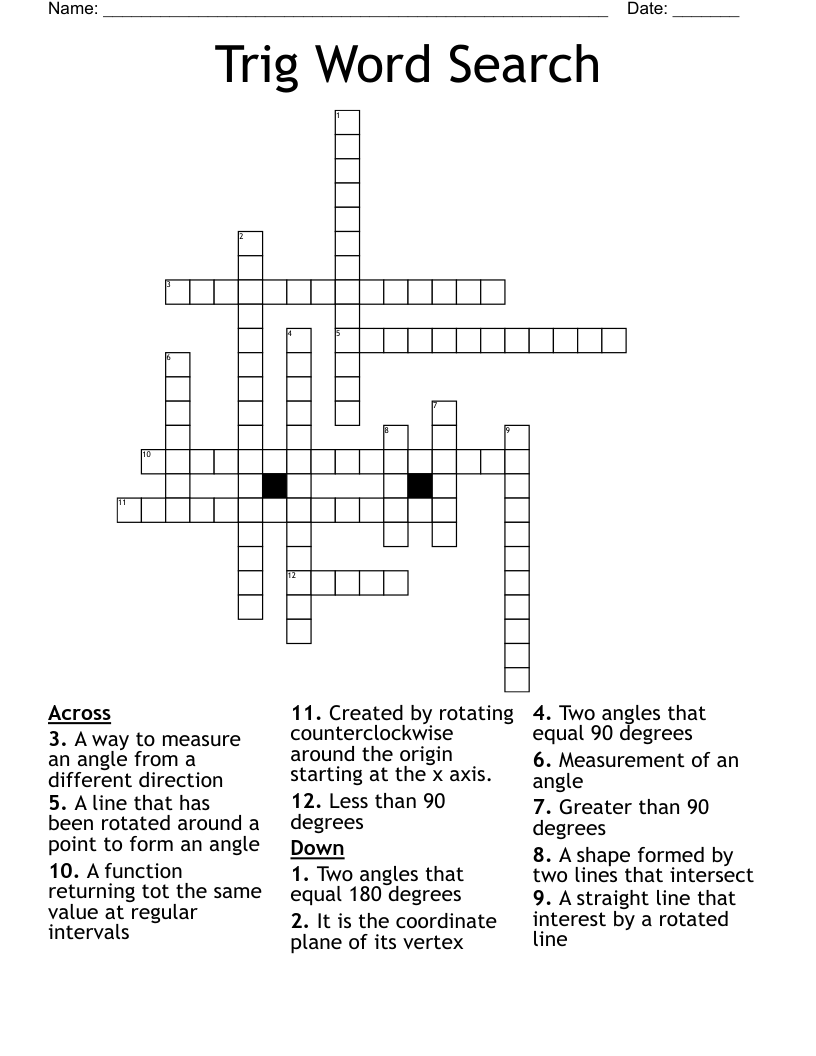 Trig Word Search Crossword