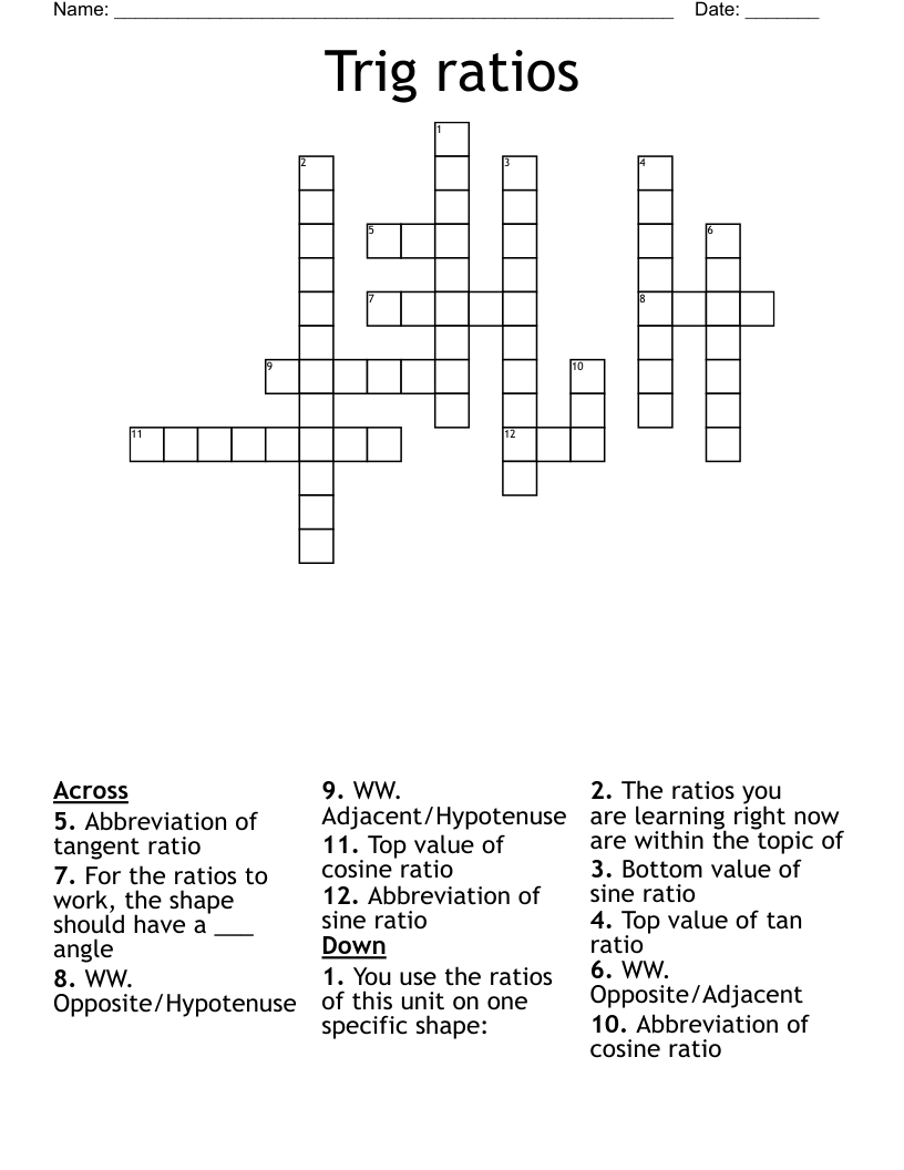 Trig ratios Crossword
