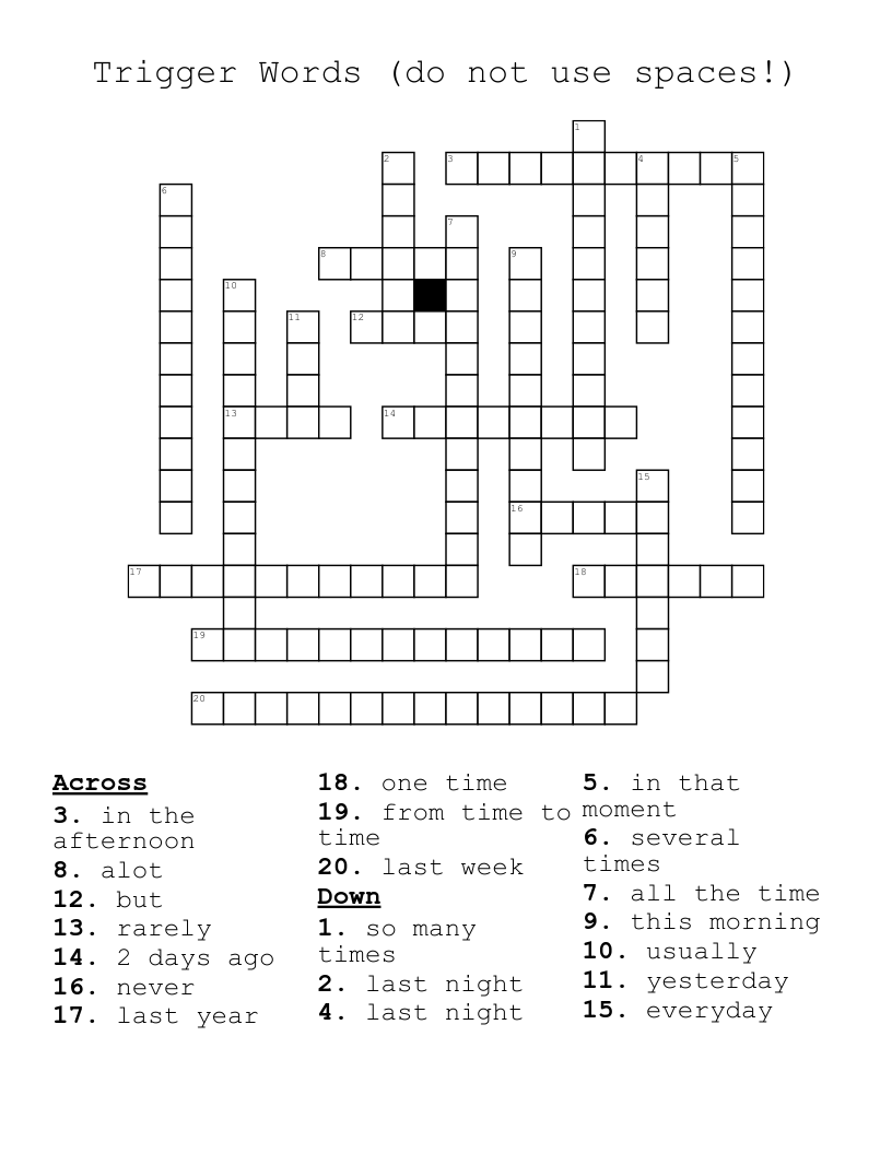 Trigger Words (do not use spaces!) Crossword