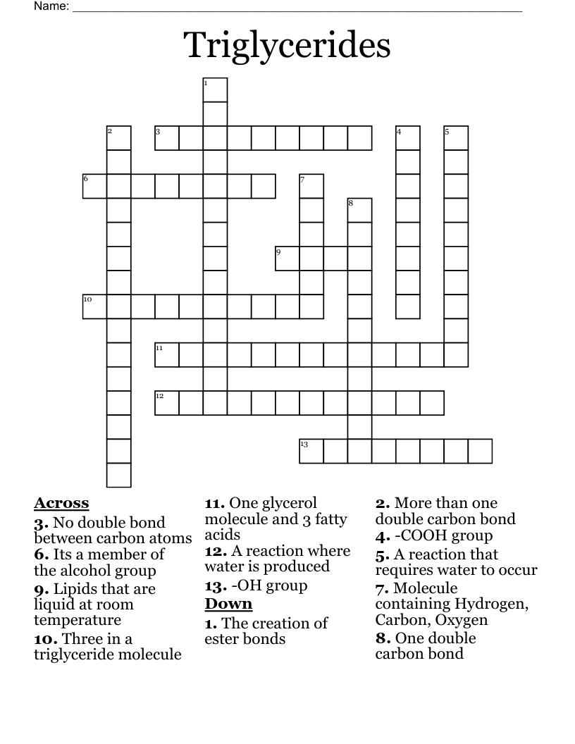 Triglycerides Crossword