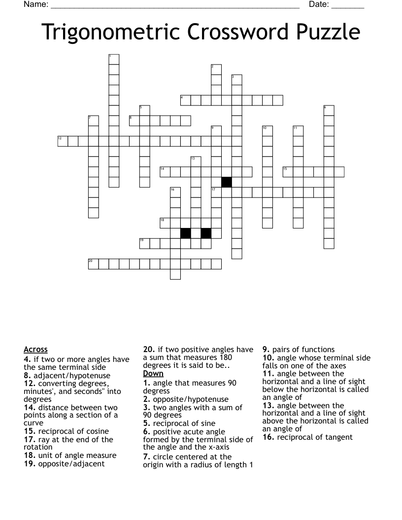 Trigonometric Crossword Puzzle