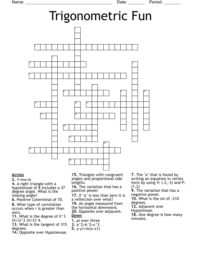 Trigonometric Fun Crossword