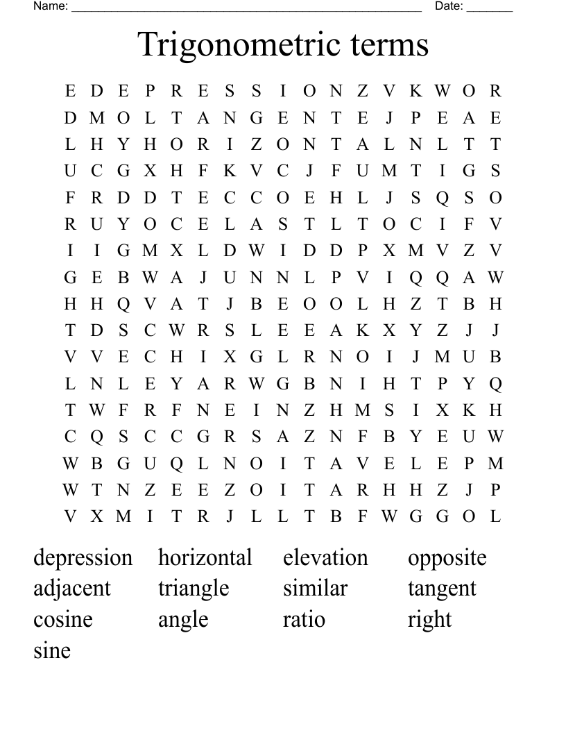 Trigonometric terms Word Search