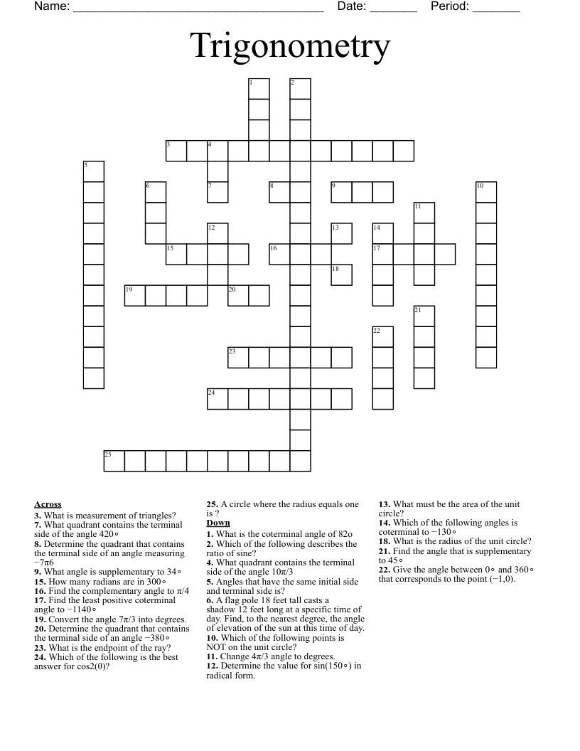 Trigonometry Crossword