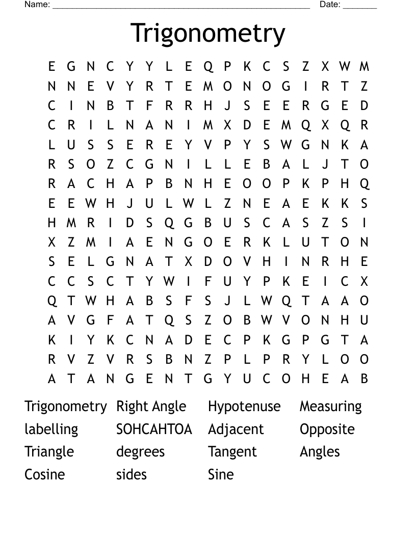 Trigonometry Word Search