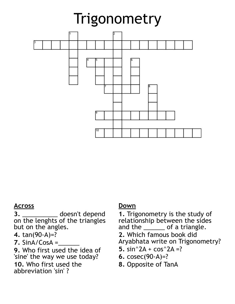 Trigonometry Crossword