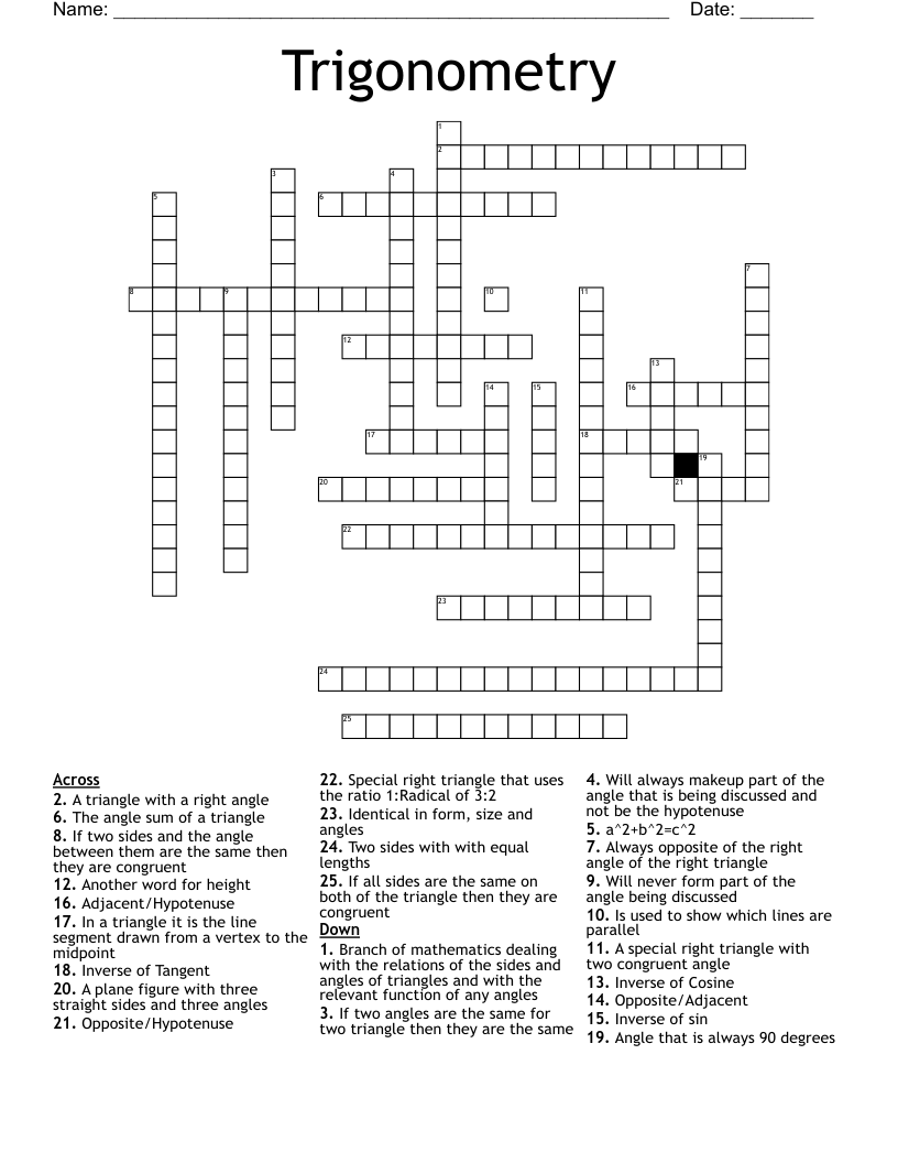 Trigonometry Crossword