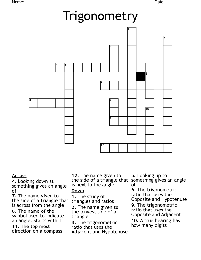 Trigonometry Crossword
