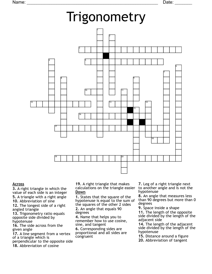 Trigonometry Crossword