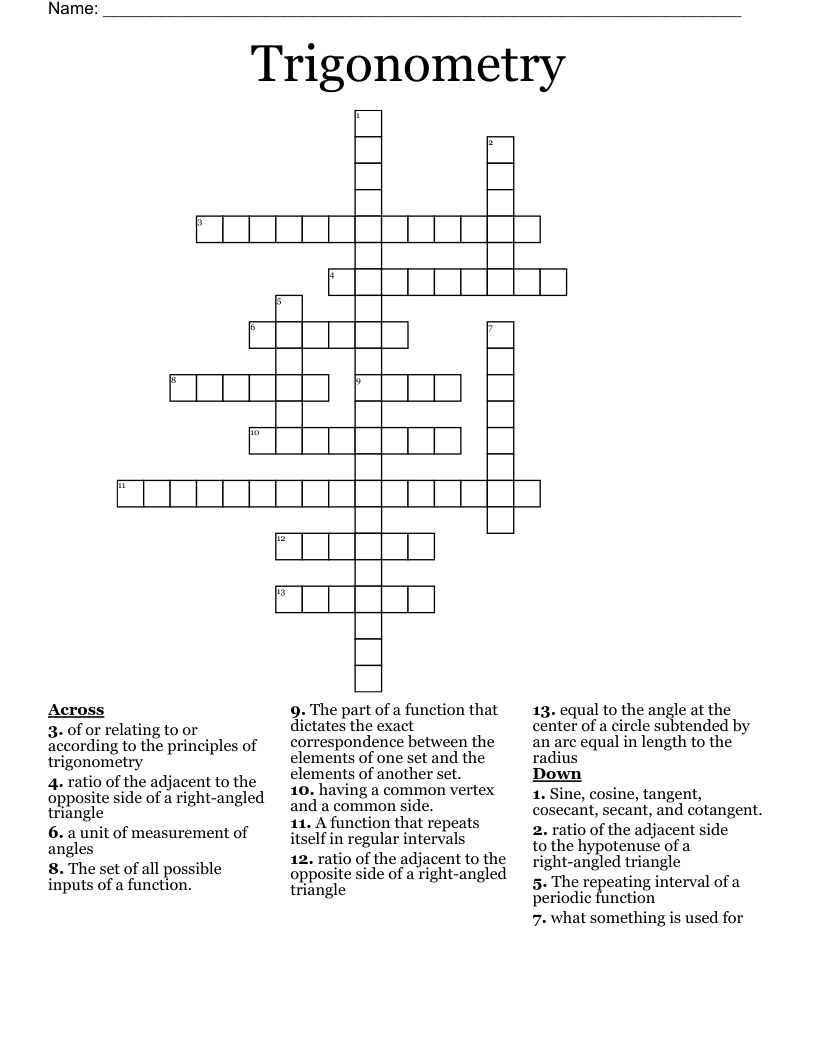 Trigonometry Crossword