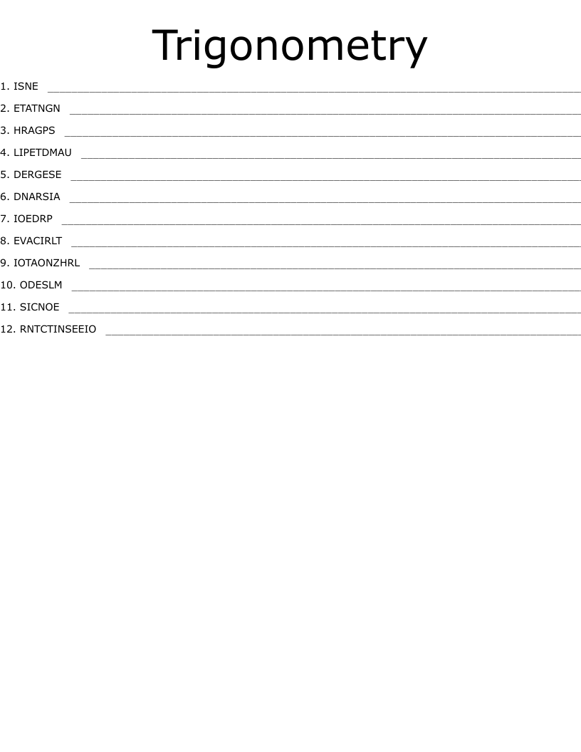 Trigonometry Word Scramble