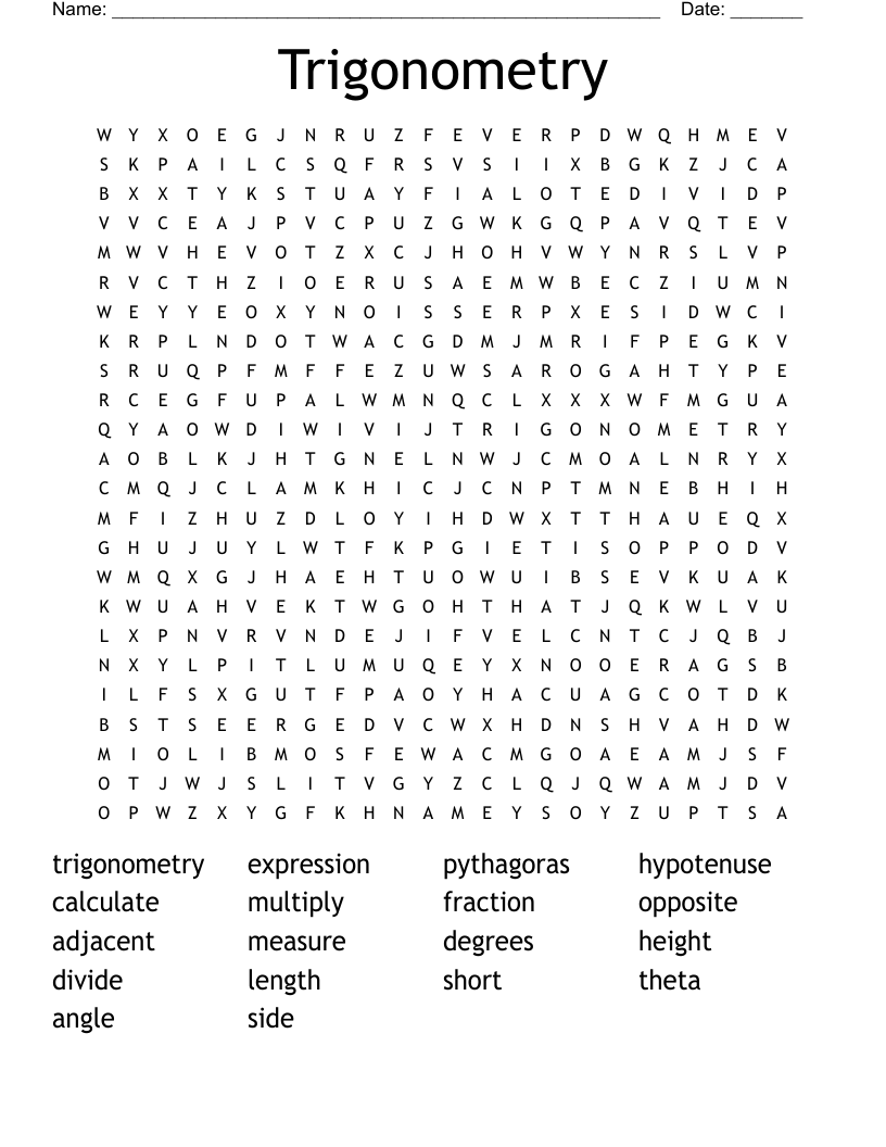 Trigonometry Word Search