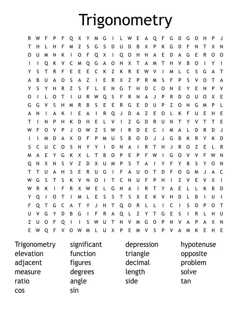 Trigonometry Word Search