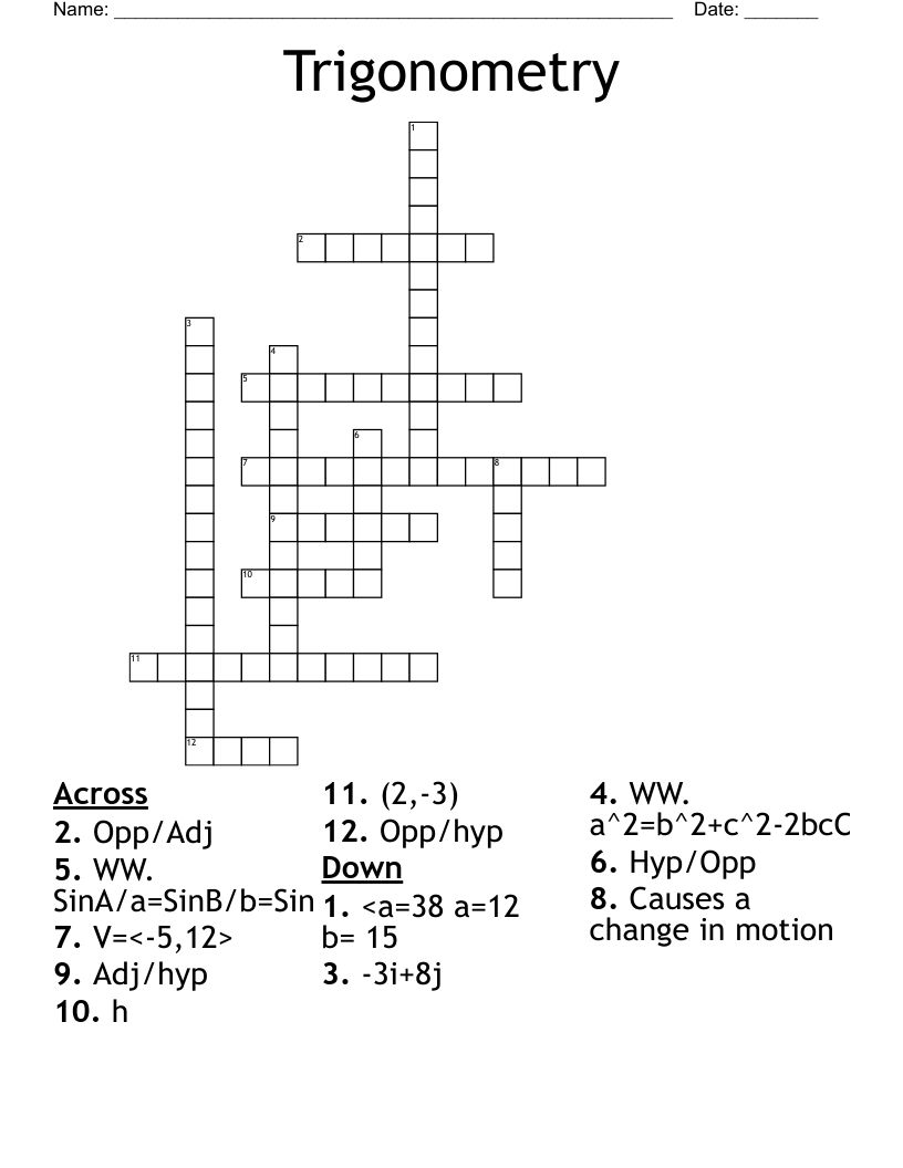 Trigonometry Crossword