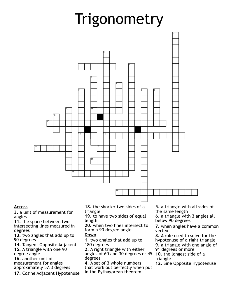 Trigonometry Crossword